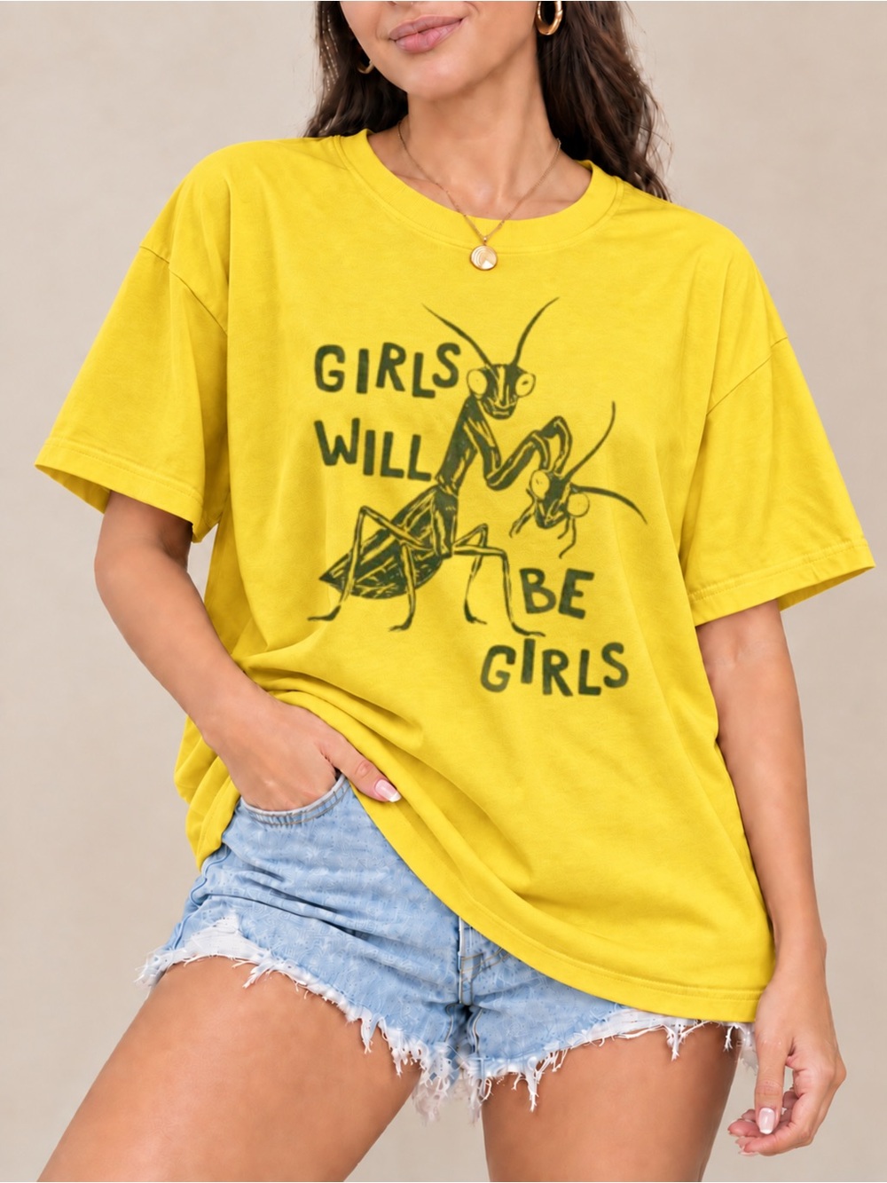 Girls Will Be Girls Praying Mantis Graphic Tee Funny Insect Unisex T-shirt